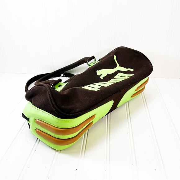 PUMA Weekend Bag Dark Brown & Green Puma Purse With Tags Barrel Bag NWT - Picture 6 of 10